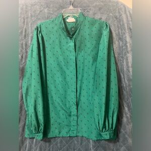 Women's Vintage Austin Hill Button Down Green Blouse Size 14